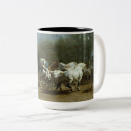 Caneca De Café Em Dois Tons Mercado de cavalos (por Rosa Bonheur)