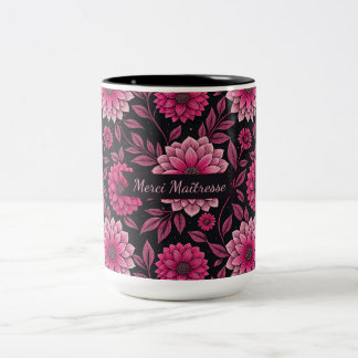Caneca De Café Em Dois Tons Merci Maîtresse – Floral Élégant
