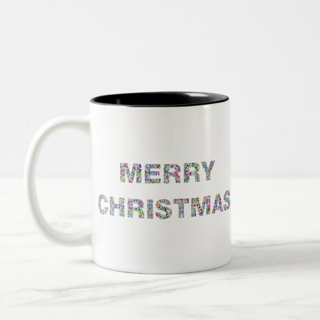Caneca De Café Em Dois Tons Merry Christmas Circles Prismatic 3 (Esquerda)