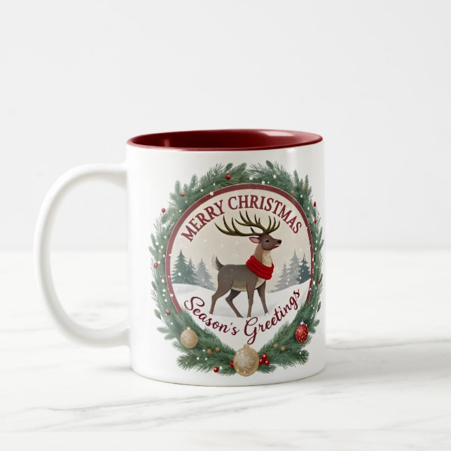 Caneca De Café Em Dois Tons Merry Christmas –Majestic Winter Reindeer 🦌 (Esquerda)