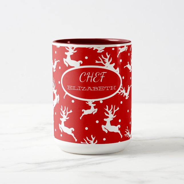 Caneca De Café Em Dois Tons Merry Christmas Reindeers Red Holiday (Centro)