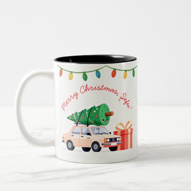 Caneca De Café Em Dois Tons Merry Christmas Șefu’ Dacia 1300 Romanian Holiday (Esquerda)