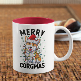 Caneca De Café Em Dois Tons Merry Corgmas Funny Christmas Corgi