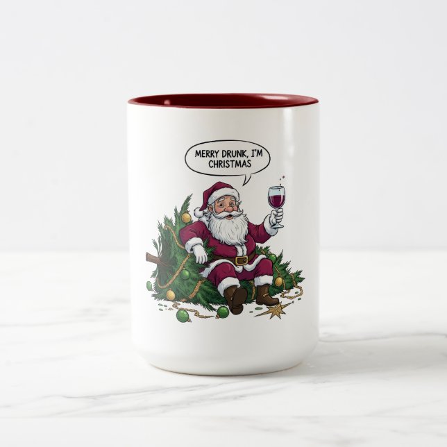 Caneca De Café Em Dois Tons Merry Drunk Santa Christmas (Centro)
