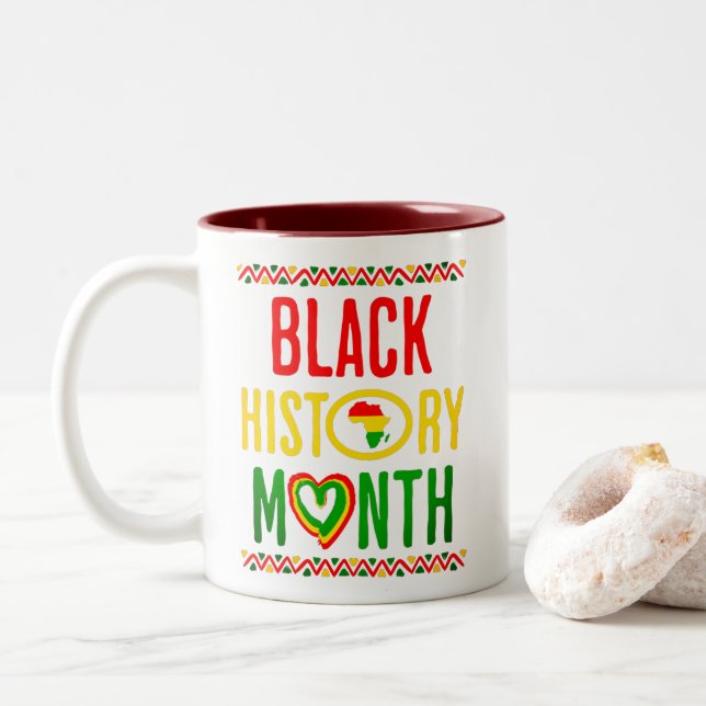 Caneca De Café Em Dois Tons Mês Negro, Juneteenth, Mês da História Negra (Com Donut)