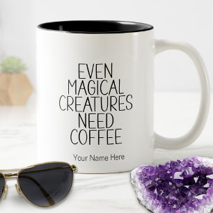 Caneca De Café Em Dois Tons Mesmo Criaturas Mágicas Precisam de Café Metafísic