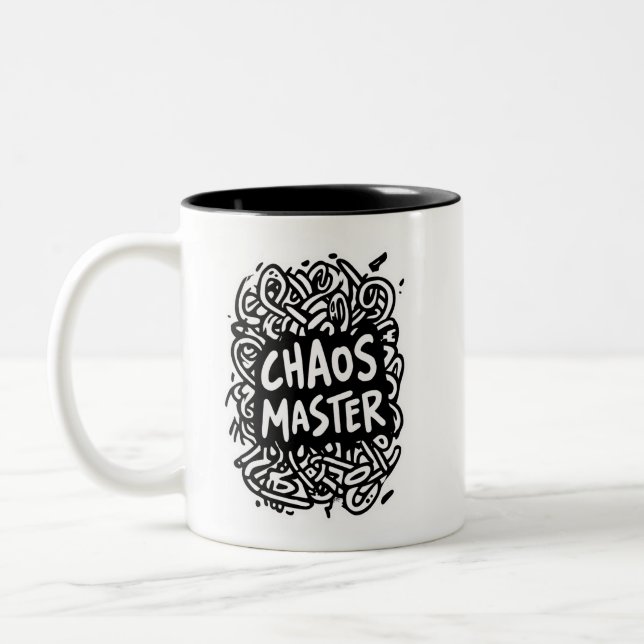 Caneca De Café Em Dois Tons Mestre do Caos – Design Multitarefa (Esquerda)