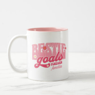 Caneca De Café Em Dois Tons Metas de Melhor Amiga para Sempre Tipografia Flora