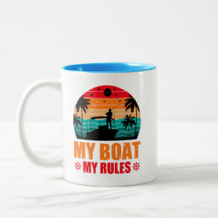Caneca De Café Em Dois Tons Meu Barco Minhas Regras Pescar Aproxima Vintage Su
