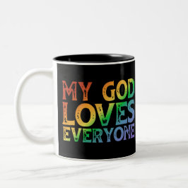 Caneca De Café Em Dois Tons Meu Deus Ama Todos (arco-íris, bruto)