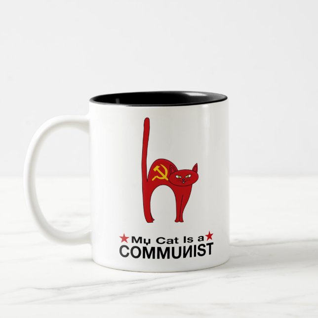 Caneca De Café Em Dois Tons Meu Gato é um excelente COMUNISTA ideias políticas (Esquerda)