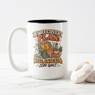 Caneca De Café Em Dois Tons Meu Plano de Recuperação Descanso Lanches & Zero C