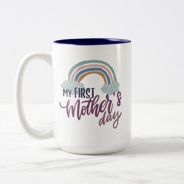 Caneca De Café Em Dois Tons Meu Primeiro Dia das Mães (Esquerda)