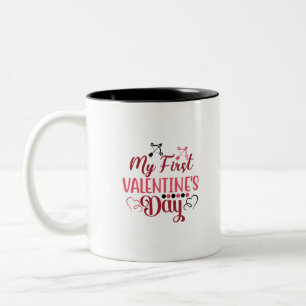 Caneca De Café Em Dois Tons Meu Primeiro Dia de os namorados-Dia de os namorad