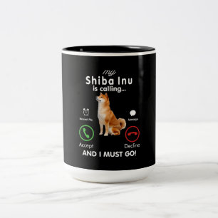 Caneca De Café Em Dois Tons Meu shiba inu está ligando Presente de Cão Humor