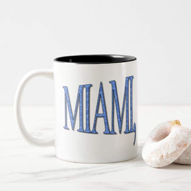 Caneca De Café Em Dois Tons Miami, Florida - Blue (Com Donut)