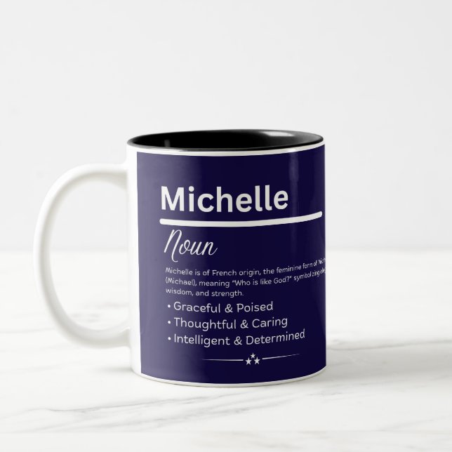 Caneca De Café Em Dois Tons Michelle, Girl Personalized Name Definition Mug (Esquerda)