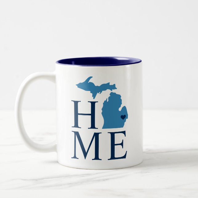 Caneca De Café Em Dois Tons Michigan Home Blue e Marinho Custom City Heart (Esquerda)
