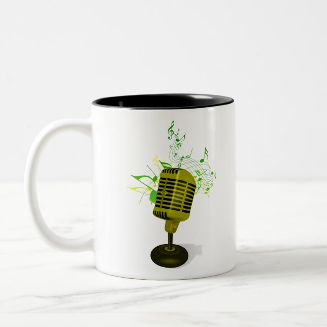 Caneca De Café Em Dois Tons microfono con notas musicales (Esquerda)