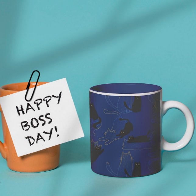 Caneca De Café Em Dois Tons Midnight Black Cats– modern minimal Pattern (Criador carregado)