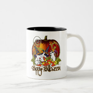 Caneca De Café Em Dois Tons Milho de doces o Dia das Bruxas da abóbora de tr