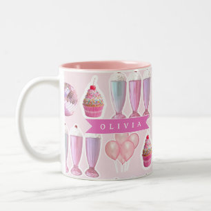 Caneca De Café Em Dois Tons Milkshake Rosa Personalizado Retro Fofo Coquette