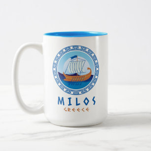 Caneca De Café Em Dois Tons Milos, Grécia Desenho de Navio Grego