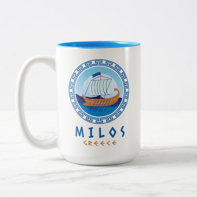 Caneca De Café Em Dois Tons Milos, Grécia Desenho de Navio Grego (Esquerda)