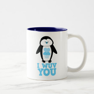 Caneca De Café Em Dois Tons Mim wuv você pinguim com corações do cupcake