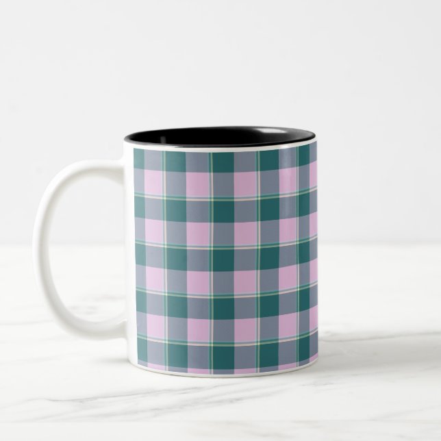 Caneca De Café Em Dois Tons Ming e Melanie Xadrez Rosa Turquesa (Esquerda)