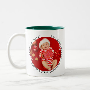Caneca De Café Em Dois Tons Minha Primeira Foto de Bebê de Natal Vovó Feriado