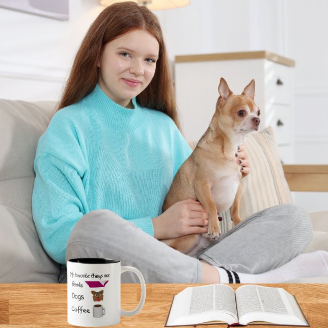 Caneca De Café Em Dois Tons Minhas coisas favoritas Livros, Cães, Café (Criador carregado)