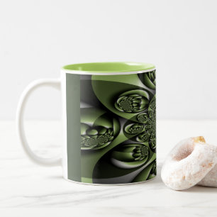 Caneca De Café Em Dois Tons Miniesferas de Floresta Verde Branca