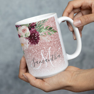Caneca De Café Em Dois Tons Minigráfico de Brilho e Flor Rosa Moderno com Nom