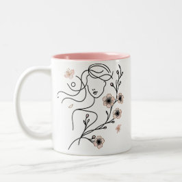 Caneca De Café Em Dois Tons Mínima Arte Cerejeira Flor Mug, Cara De Mulher