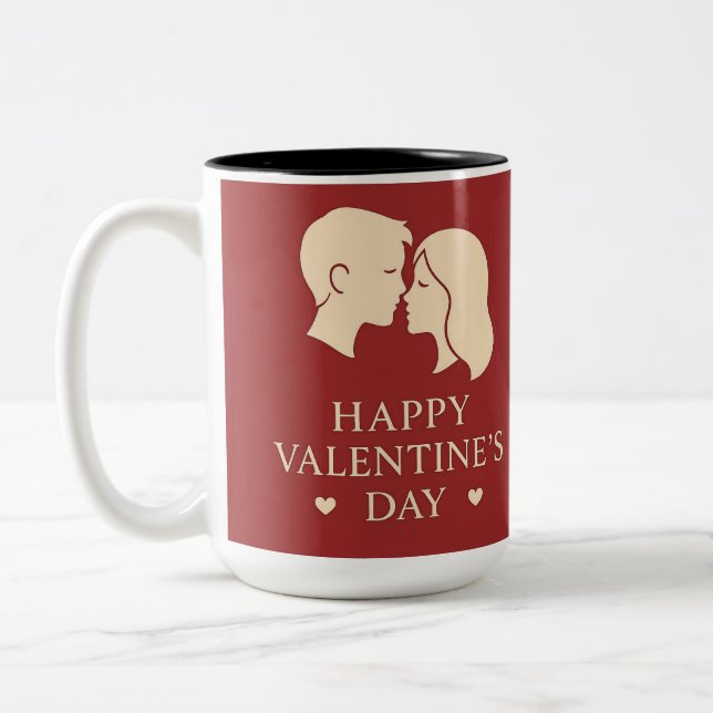 Caneca De Café Em Dois Tons Minimal Silhouette Couple Happy Valentines Heart (Esquerda)