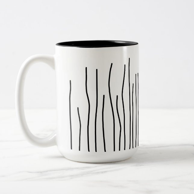 Caneca De Café Em Dois Tons Minimalismo das Linhas Brancas Negras de abstrato (Esquerda)