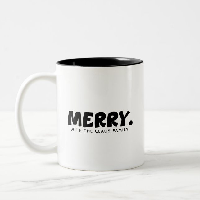 Caneca De Café Em Dois Tons Minimalist Cheer: Personalized "MERRY." Statement (Esquerda)