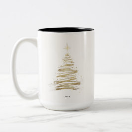 Caneca De Café Em Dois Tons Minimalist Golden Tree Christmas Holiday