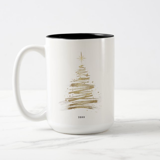 Caneca De Café Em Dois Tons Minimalist Golden Tree Christmas Holiday (Esquerda)