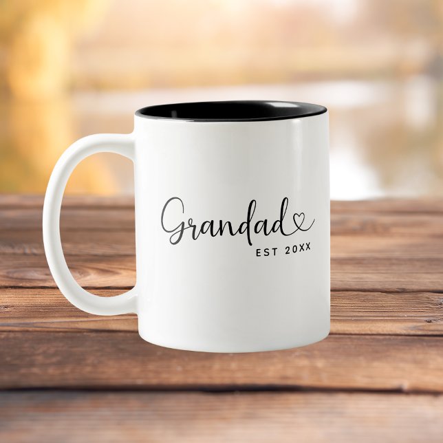 Caneca De Café Em Dois Tons Minimalist Grandad Established Elegant Script  (Criador carregado)