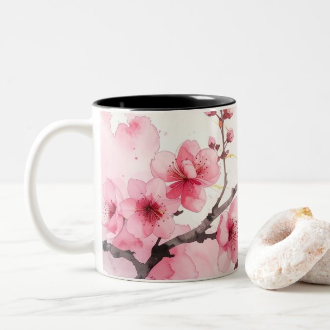 Caneca De Café Em Dois Tons Minimalist Pink Sakura Zen Coffee Cup  (Com Donut)