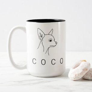 Caneca De Café Em Dois Tons Minimalista Chihuahua Arte de Linha Única Perso