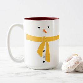 Caneca De Café Em Dois Tons Minimalista Snowman Amarelo Scarf Winter