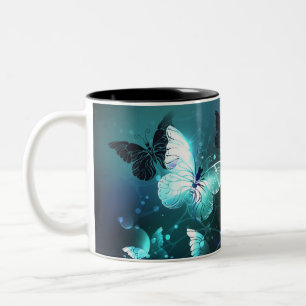 Caneca De Café Em Dois Tons Mint Night Butterflies