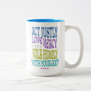 Caneca De Café Em Dois Tons Miquéias 6:8 Escritura Colorida Personalizável