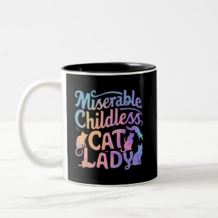Caneca De Café Em Dois Tons Miserável Mulher de Gatos sem Filhos
