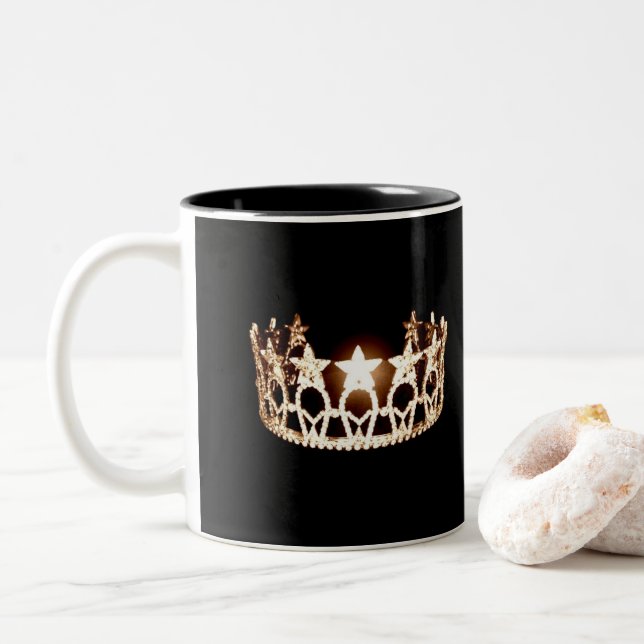 Caneca De Café Em Dois Tons Miss EUA estilo Dourado Crown Mug (Com Donut)