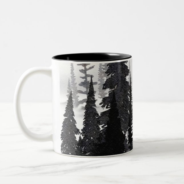 Caneca De Café Em Dois Tons Mistério Monocromático Pinhal Floresta Aquarela Im (Esquerda)