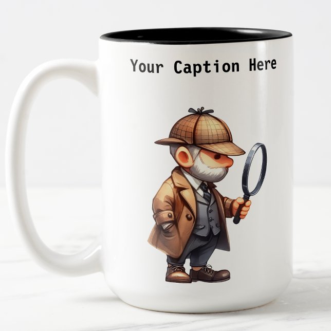 Caneca De Café Em Dois Tons Mistério personalizável de desenho do investigador (Criador carregado)